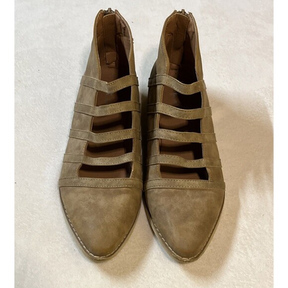 Mi.iM Suede Ankle Boots Size 8 1/2 Tan Brown Zipper Heel Pointed Toe 1" Heel - Picture 6 of 9